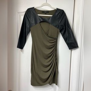 Guess Dress - Olive Jersey & Black Leather - Size Small - A true Gem 😍💚🖤